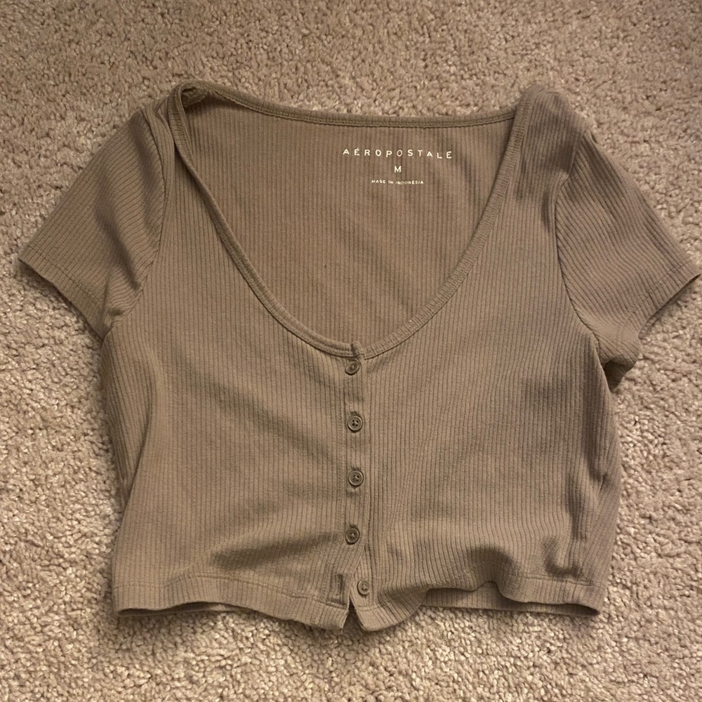 Aeropostale Women's Beige Ribbed Crop Top